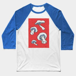 I draw some spicy funky white shrooms on red background Baseball T-Shirt